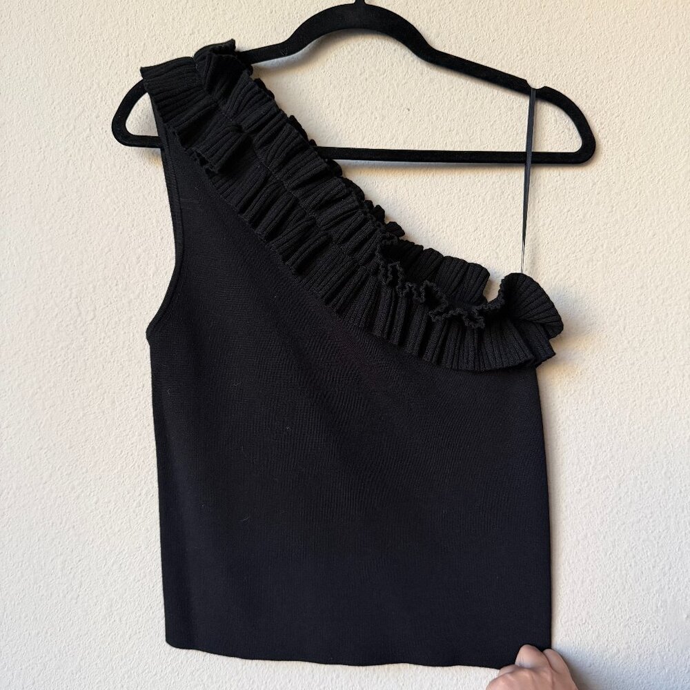 NWT Milly Black One Shoulder Ruffle Top Size L